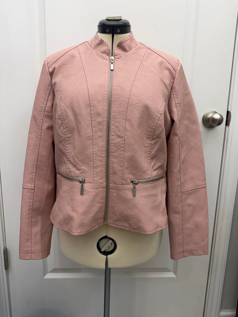 Baccini Womens PXL Blush Pink Faux Leather Moto Jacket Petite XL